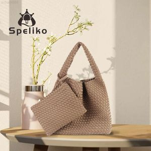 Promotion Fashionable Black Color Soild Customized Label Large Woven Tote Hand Bag Neoprene for Women