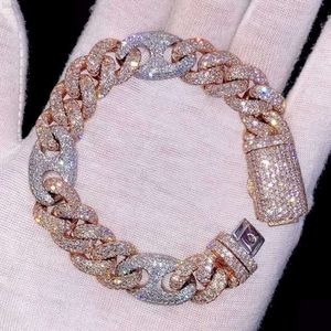 Iced Out Cuban Link Bracelet 14MM VVS Moissanite Diamond Cuban Link Bracelet Hip Hop Miami Cuban Bracelet