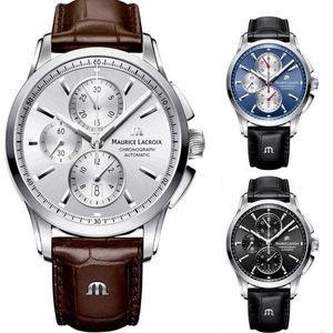 2022 Maurice Lacroix Watch Ben Tao 시리즈 Three-Eye Chronograph 패션 캐주얼 탑 고급 가죽 선물 Watch283o