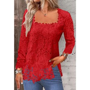 Designer women's clothing Autumn/Winter New U-neck Square neck Lace Bottom Long sleeved T-shirt Sexy slim fit top blouse woman tops for women off shoulder tops4JBB