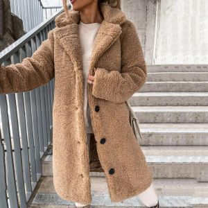 Blends New in Women Trench Coat Plush Thicken Overcoat Autumn Winter Singlebreasted Teddy Jacket Long Style Outwear