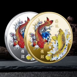 Kinesisk koi fisk samlarmynt för lycka till minnesmärke silvermynt maskot hemsamling souvenir nyår gåva