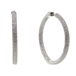 Neuer Micro Pave CZ großer Creolenohrring 25 mm 50 mm 2 Größen Modeschmuck Zirkonia glänzend versilbert klassischer Schmuck298P