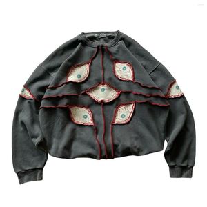 Herrtröjor goth punk grafisk lapptäck tröja herrar y2k hooides harajuku mode överdimensionerade långärmad retro hiphop streetwear