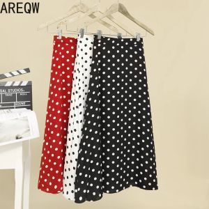 Dresses 2022 New Women High Waist Polka Dots Skirt Elegant Midi Length Skirts Wrap Dots Chiffon Skirt Korean Fashion