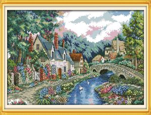 Den fridfulla landsbygden Lakeside Handmade Cross Stitch Craft Tools Brodery Nålarbetet räknade tryck på duk DMC 14CT 16702191