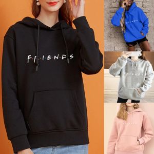 Sweatshirts Hoodie Damen Harajuku Sport Pullover Top Freunde Muster Druck Mode Basis Lose Große Tasche Langarm Kapuzenpullover