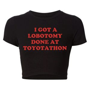 T-Shirt „I Got A Lobotomy Done At Funny Meme“ Damen Crop Tops Harajuku O Hals Sommermode T-Shirt 2000er Jahre Y2k Grunge Baby T-Shirt Mädchen Top