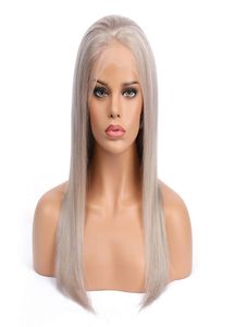 24quot Gray Full Lace Human Hair Wigs Straight Virgin Peruvian Remy Glueless Lace Front Human Hair Wig Pre Plucked for Women7957667
