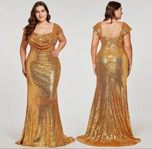 2024 Sukienki wieczorowe syreny błyszczące złota cekinowa cekinowa sukienka na studniówkę w rozmiarze kwadratowa szyja szyją błoto długość podłogi Ruched nowa sukienka widowiska yd