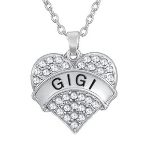 Love Family Gigi Heart Shape Pendant Choker Crystal Women Word Necklace Fashion 2016 for Women3009