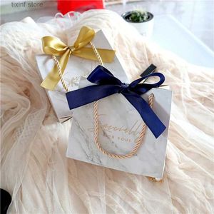 Gift Wrap New Mini Marble With Handle Gift Bags Special For You Retro Candy Box Christmas Birthday Wedding Party Favors Packing for Guests T240309