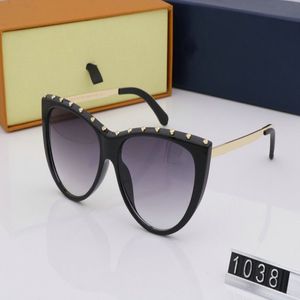 Luxus Designer Marke Nieten Sonnenbrille 1038 Cat Eye Randlose Damenmode Brille Anti-UV400 Einfache Atmosphäre Stil Brillen2731