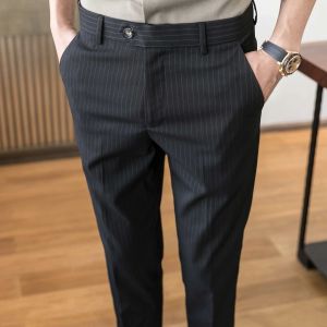 Pants Business mens dress pants korean Style Striped Trousers Slim Ankle Length Pantalon Mens New Fashion suit pants men's work pants