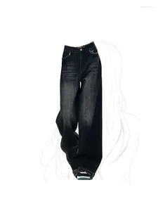 Damen Jeans Gothic Schwarz Harajuku Emo 2000er Vintage Übergroße Jeanshose mit hoher Taille 90er Y2k Baggy Wide Cowboy Hose Kleidung