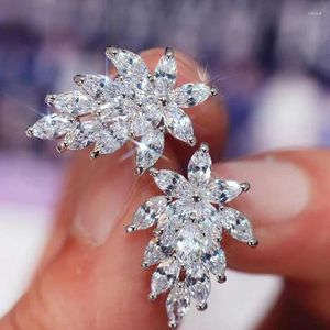 Studörhängen Real D Färg Moissanite Horse Eye for Women Top Quality 925 Sterling Silver Sparkling Wedding Jewelry