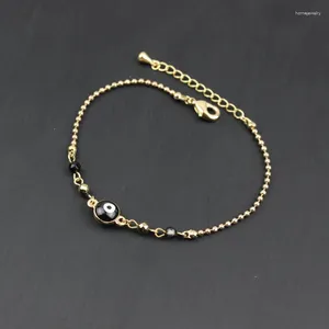 Link-Armbänder, Modeschmuck, Geschenk für Damen, hochwertige runde Perlenkette, 18 Karat vergoldet, doppelseitig lackiert, schwarzes Teufelsauge