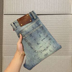 Primavera verão calças de brim de luxo calças de grife moda pesada lavada denim calças estiramento fino ajuste lápis calças