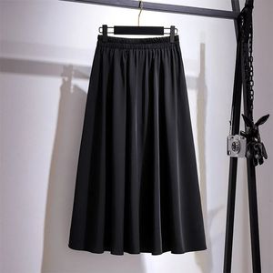 Plus Size Fat sister in the long thin A-line skirt with a solid color pleated skirt autumn large-size womens wear 240306