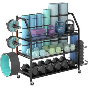 Andra sportvaror Yoga Mat Storage Rack Hem Gym Träning Tillbehör Arrangör med korgar och krokar Drop Leverans Sport utomhus DH2SG