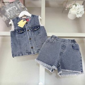 Novas crianças agasalhos de alta qualidade conjunto jaqueta bebê tamanho 100-160 cm verão conjunto de duas peças sem mangas colete jeans e shorts jeans 24mar