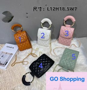 Qualidade pequenas bolas douradas saco do telefone móvel corrente moda japão e coreia do sul crossbody losango sacos de pulso maré