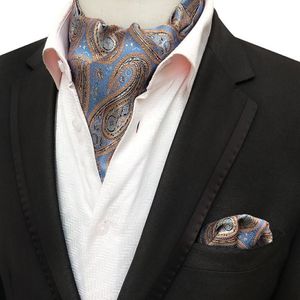 Linbaiway Men Suits Ascot Tie Set For Man Cravat Ties Handkerchief Floral Paisley Pocket Square Wedding Custom LOGO Neck284E