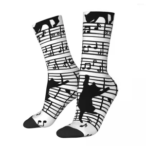 Herrstrumpor Crazy Sock for Men Cats Musical Hip Hop Harajuku Intressant Note Happy Seamless Pattern Printed Boys Crep Compression