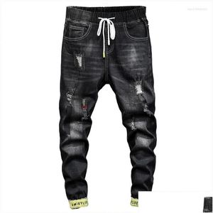 Men'S Jeans Slim Elastic Fashion Jeans Business Classic Style Denim Pants Trousers Male Big Size 44 46 48 Drop Delivery Apparel Men'S Dhe32