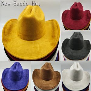 Klasik Süet 10cm Büyük Brim Western Cowboy Fedora Şapkası Kadınlar Erkekler Kilisesi Caz ​​Şapkaları Moda Seyahat Partisi Şapkası 240228