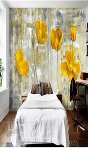 Żółty kwiat po tapety malowidła ścienne salon sypialnia ścienna sztuka wystrój domu malarstwo papierowe Peint 3D Kwiatowy papier
