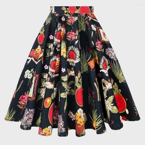 Saias 2024 verão vintage rockabilly saia pinup 50s 60s 40s casual pista joelho comprimento skater mulheres sexy grande balanço algodão midi