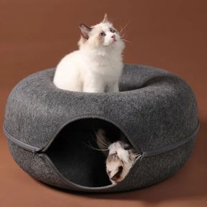 Donut Cat Bed Pet Cat Tunnel Interactive Game Toy Cat Bed Dual-användning inomhus leksak kattunge sportutrustning katt träning leksak katt hus 240226