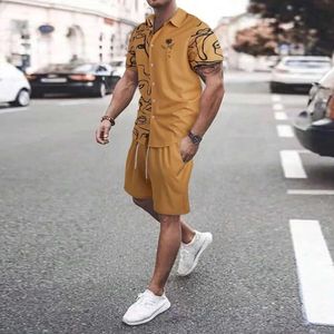 2024 Summer Men's New Shirt Casual Fashion Loose Short Sleeve 3D Digital Printing Daily Vacation Beach Tropical Shorts Suit