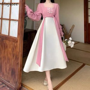 Dress Chinese Style Dresses for Women Fake Two Pieces Aline Fashion Beauty Elegant Temperament Female High Street Patchwork Stylish