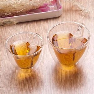 Wine Glasses Drinking Glass Tea Cups Double Wall Layer Cup Heat-resisting Creative Heart-shaped Juice Mug Milk Coffe