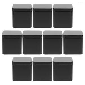 Storage Bottles 10 Pcs Gift Boxes Tinplate Small Square Portable Metal Can Set 10pcs (black) Tea Leaves Candy Tins With Lids