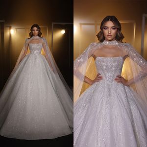 Klassisches A-Linie-Hochzeitskleid für Frauen, trägerlos, ärmellos, Brautkleider mit Wickelpailletten, Sweep-Zug-Kleid nach Maß, Vestidos de Novia