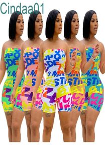 Women Strapless Jumpsuit Summer Rompers Fashion Sexy Off Shoulder Elastic Bra Letter Printing Bodysuit7184653