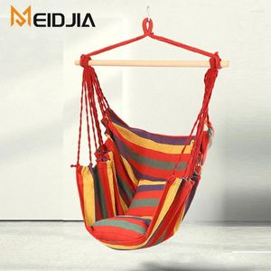 Camp Furniture Canvas Hammock Chair Camping Hanging Swing Indoor Outdoor Leisure Hiking Stripe With Stick Pillow