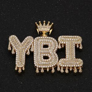 Ожерелья с буквами A-Z на заказ, мужская мода, ювелирные изделия в стиле хип-хоп, Iced Out, золото, серебро, корона, кулон с начальной буквой, ожерелье280f