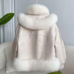 2023 Sweet Cool Wearing Fox Fur Grass Women's Winter Short And Unique Design Feeling Doll Neck Goose Down Coat 163613