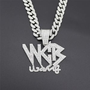 New Bling Iced Out Cubic Zircon Cuban Link Chain Letter WCB Pendant Necklace For Men Hip Hop Jewelry Gift Drop315B