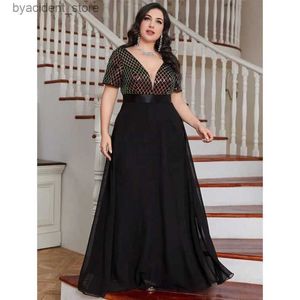 Urban Sexy sukienki plus size v neck rombus cekin luksus 4xl5xl szyfonowa sukienka impreza czarna rękaw 3/4 nad sukienką maxi na imprezę ślub L240309