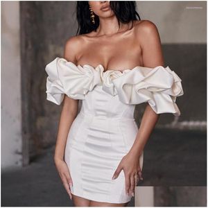 Basic & Casual Dresses Ruffles Off Shoder Satin Bodycon Party Dresses For Women Strapless Backless Elegant Y Ladies Summer Night Club Dha3B