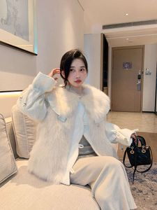 2023 High End Ruffle Edge Navy Collar Fox Fur Grass Coat Women's Warm Winter New 569933