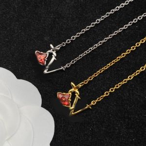 Luxury Women Crystal Letter Clover Pendant Chain Necklace Brand Designer Gold Silver Plated Titanium Steel Charm Chokers Party Fashion Jewerlry Not Fade With Box