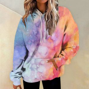 Sweatshirts Color gradient printed lady hooded kangaroos pocket bull shirt 2023 Autumn new women's sweater versatile comfortable sweatshirts