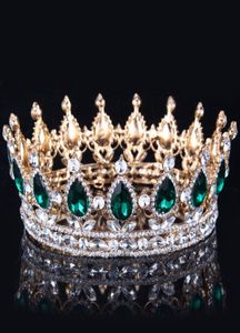 2019 Emerald Green Crystal Gold Chic Królewski Regal Blask Rhinestones Tiary i korony Bridal Quinceanera Pageant Tiaras 15 5858959