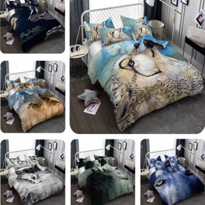 Conjunto de cama estampado lobo 3d padrão roupas de cama edredon capa de lençol fronha poliéster255l